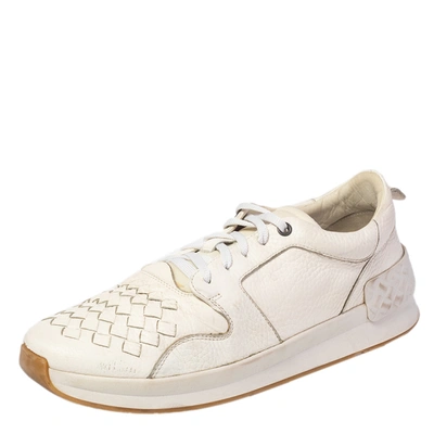 Pre-owned Bottega Veneta White Intrecciato Leather Lace Low Top Sneakers Size 43