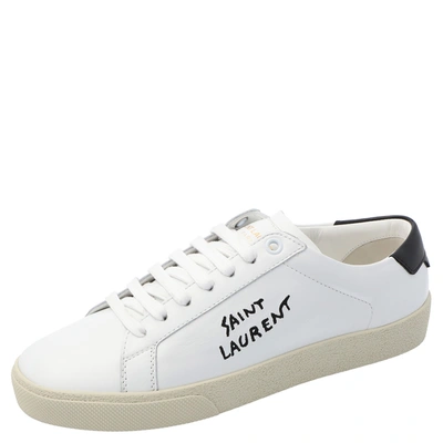Pre-owned Saint Laurent White Leather Court Classic Sl/06 Embroidered Sneakers Eu 36