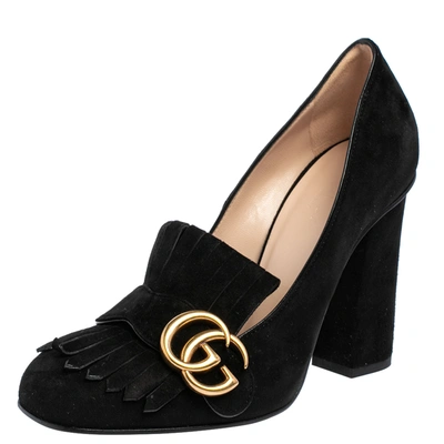 Pre-owned Gucci Black Suede Gg Marmont Pumps Size 37.5