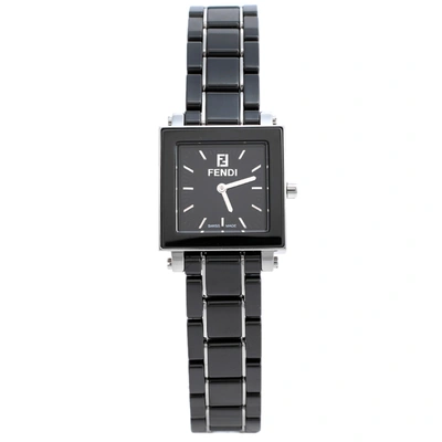 Pre-owned Fendi Black Ceramic & Stainless Steel Quadro 6200l Women's Wristwatch 25 Mm