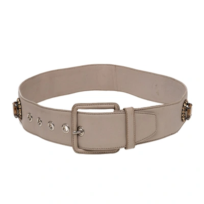 Pre-owned Miu Miu Beige Soft Leather Embellished Buckle Belt 70cm