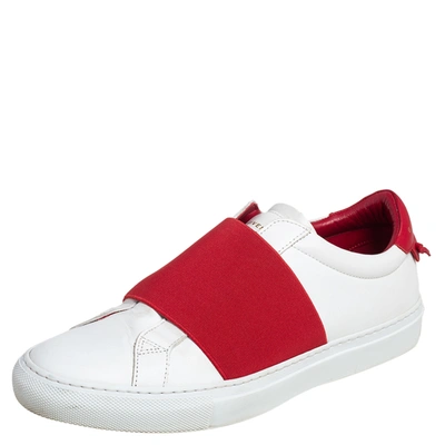 Pre-owned Givenchy White/red Leather Urban Knot Elastic Slip On Sneakers Size 39