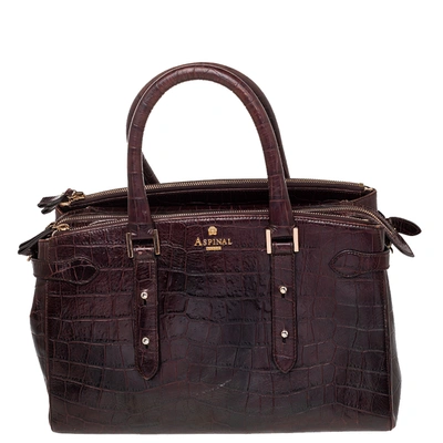 Pre-owned Aspinal Of London Burgundy Croc Embossed Leather Brook Street Satchel