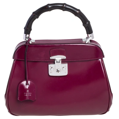 Pre-owned Gucci Burgundy Glossy Leather Medium Lady Lock Top Handle Bag