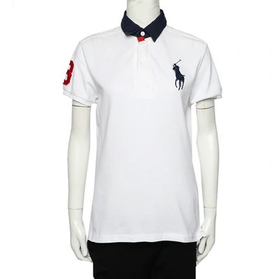 Pre-owned Ralph Lauren White Cotton Pique Contrast Collar Detail Polo T-shirt L