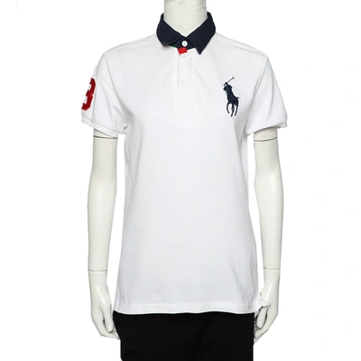 Pre-owned Polo Ralph Lauren White Cotton Pique Contrast Collar Detail Polo T-shirt L