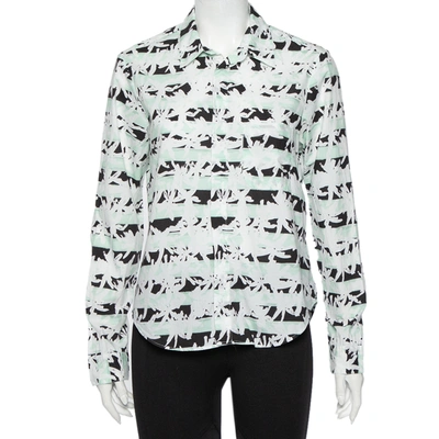 Pre-owned Kenzo White Palm Tree Printed Cotton Button Front Shirt M
