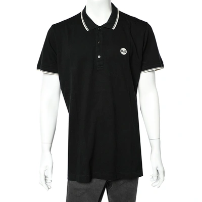 Pre-owned Dolce & Gabbana Black Logo Embroidered Cotton Pique Polo T-shirt 3xl