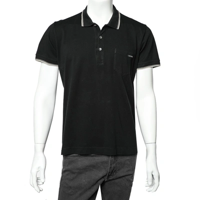 Pre-owned Dolce & Gabbana Black Cotton Pique Contrast Stripe Detail Polo T-shirt 3xl