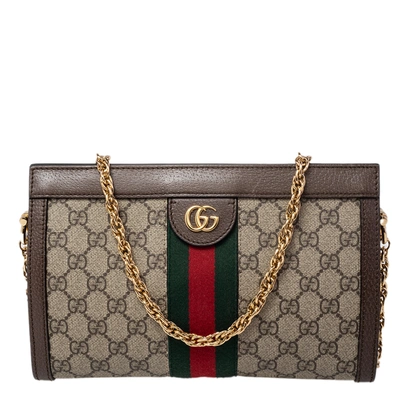 Pre-owned Gucci Beige/ebony Gg Supreme Canvas And Leather Small Ophidia Shoulder Bag