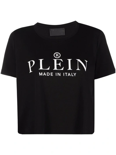 Philipp Plein Iconic Plein Short-sleeve Cropped T-shirt In Black