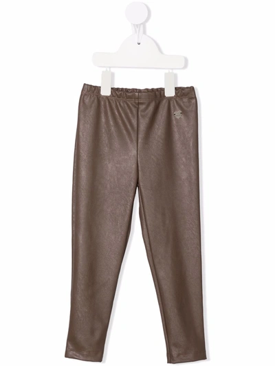 Monnalisa Kids' Faux-leather Slip-on Leggings In Brown