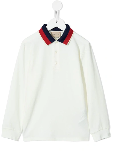 Gucci Kids' Contrasting-collar Polo Shirt In 아이보리