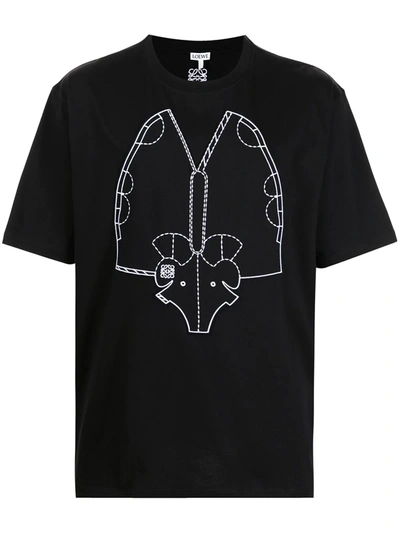 Loewe Elephant-embroidered Cotton-jersey T-shirt In Black