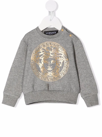 Versace Babies' Logo-print Cotton Sweatshirt In Grey
