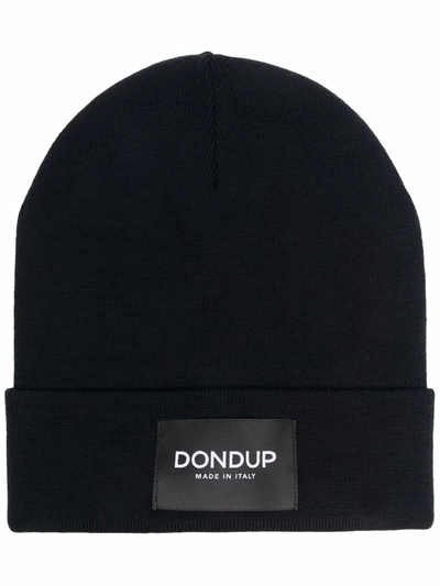 Dondup Wool-blend Logo Beanie In Black