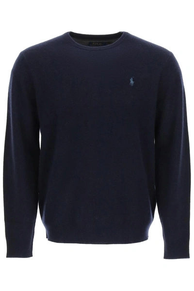 Polo Ralph Lauren Wool Sweater With Embroidered Pony In Blue