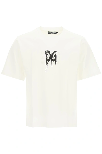 Dolce & Gabbana Logo-print Cotton-blend Jersey T-shirt In White