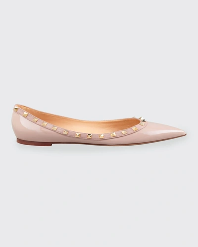 Valentino Rockstud Patent Ballet Flats In Black/nude