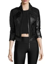 Blanc Noir Quilted Snake Embossed Faux Patent Leather & Mesh Moto Jacket In Black