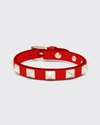 Valentino Garavani Rockstud Leather Bracelet With Platino Studs In Red