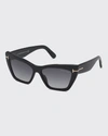 Tom Ford Wyatt Plastic Cat-eye Sunglasses In 01b Black Smoke