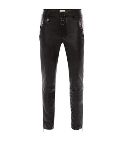 Alexander Mcqueen Mcqueen Classic Leather Biker Trousers In Black