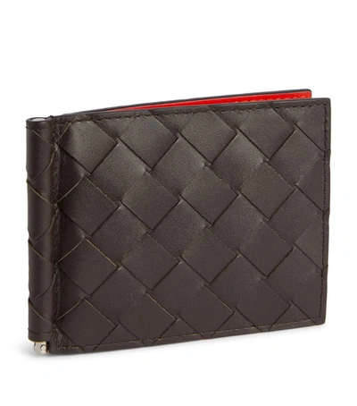Bottega Veneta Leather Intrecciato Money Clip Bifold Wallet In Brown