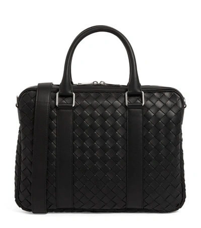 Bottega Veneta Black Classic Leather Briefcase In Grey