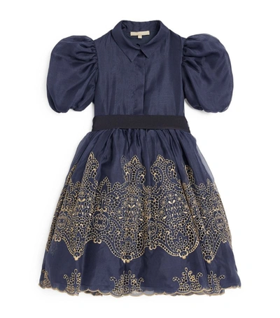 Elie Saab Kids' Silk Puff-sleeved Dress (4-14 Years) In Blue