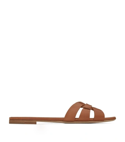 Saint Laurent Leather Tribute Sandals In Brown