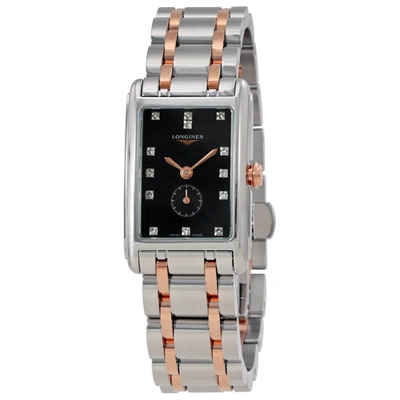 Longines Dolcevita Black Dial Diamond Ladies Watch L52555577 In Black,gold Tone,pink,rose Gold Tone,silver Tone,two Tone