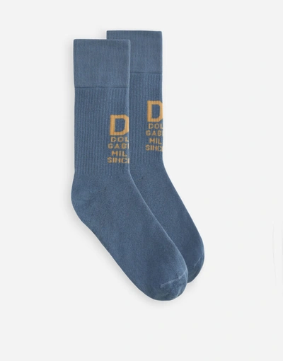 Dolce & Gabbana Stretch Cotton Socks With Jacquard Dg Logo In Multicolor