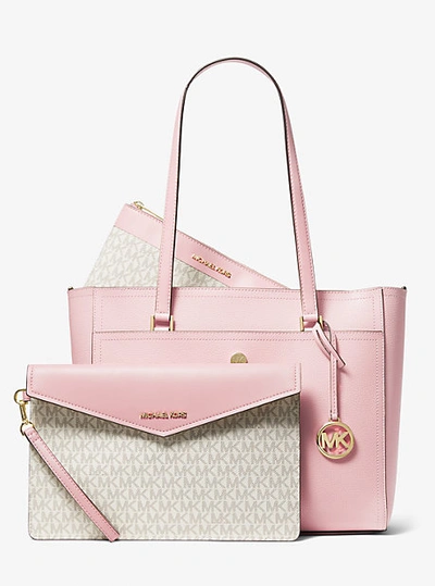 Michael Kors Maisie Large Pebbled Leather 3-in-1 Tote Bag In Pink