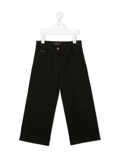 Dolce & Gabbana Kids' Logo-patch Wide-leg Jeans In Brown