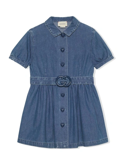 Gucci Kids' Interlocking G Short Denim Dress In Blue