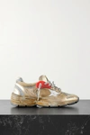GOLDEN GOOSE DAD-STAR DISTRESSED METALLIC MESH AND LEATHER SNEAKERS