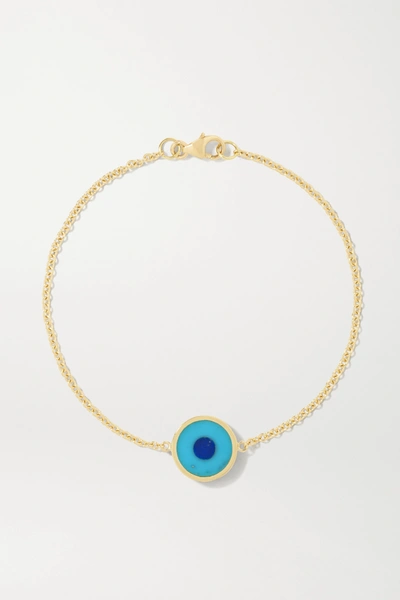 Jennifer Meyer Mini Turquoise And Lapis Inlay Evil Eye Bracelet In 18k Yellow Gold In Yg