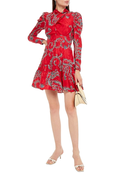 Sandro Tali Draped Printed Satin-jacquard Mini Dress In Red