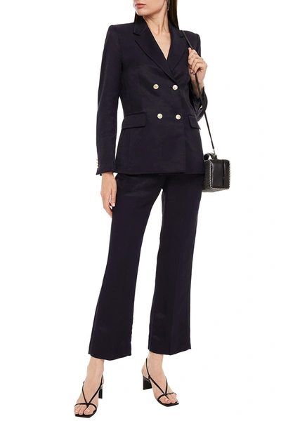 Sandro Mady Double-breasted Twill Blazer In Navy