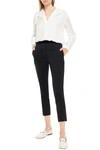 Sandro Voyou Cropped Velvet-trimmed Twill Slim-leg Pants In Black