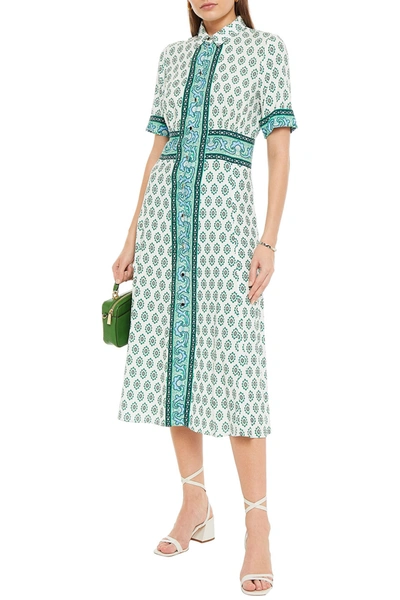 Sandro Naim Gathered Printed Woven Midi Shirt Dress In White