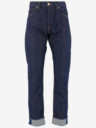 Versace Logo Patch Straight Leg Jeans In Navy