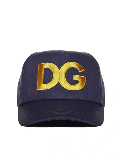 Dolce & Gabbana Logo Cotton Baseball Cap In Navy