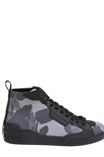 Dolce & Gabbana Portofino Sneakers In Black And Grey