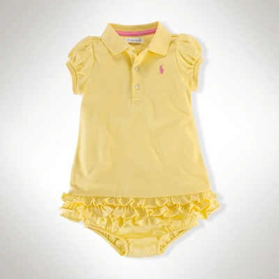 Ralph Lauren Babies' Ruffled Polo Dress & Bloomer In Delicate Pink