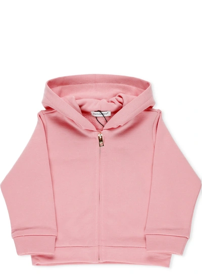 Dolce & Gabbana Kids Logo Plaque Zipped Hoodie In Pink