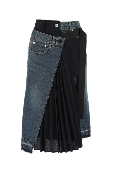 Sacai Asymmetric Patchwork Denim Skirt In Blue