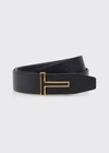 TOM FORD MEN'S GRAINED LEATHER T-BUCKLE BELT,PROD245240064