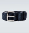 Loro Piana Men's Alsavel Suede Belt In 蓝色